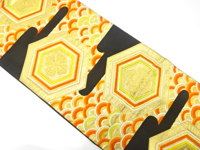 JAPANESE KIMONO / ANTIQUE FUKURO OBI / SILK / WOVEN KIKKO WITH FLOWER